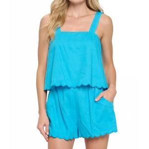 NEW MEET ME IN SANTORINI aegean sky scalloped top and short set in blue